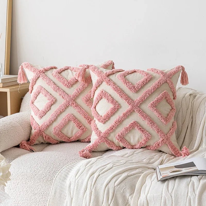 Hom & Ember – Elegant Pink Geometric Cushion Cover for Stylish Interiors with Timeless Charm - Hom & Ember