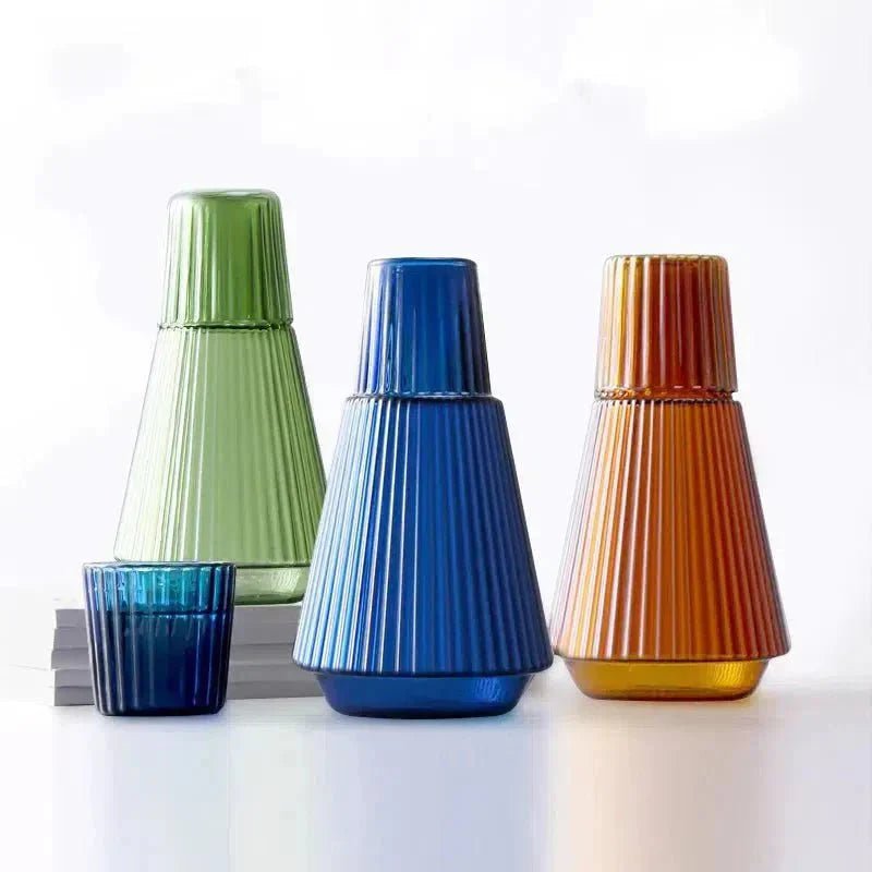 Hom & Ember – Elegant Pleated Glass Carafe Set for a Refined Dining Experience - Hom & Ember