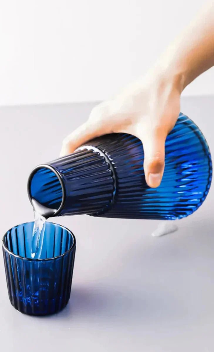 Hom & Ember – Elegant Pleated Glass Carafe Set for a Refined Dining Experience - Hom & Ember