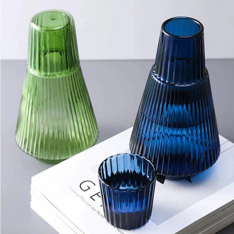 Hom & Ember – Elegant Pleated Glass Carafe Set for a Refined Dining Experience - Hom & Ember