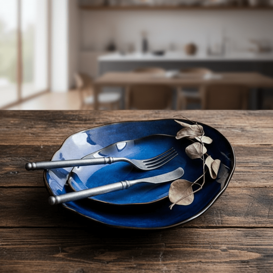 Hom & Ember – Elegant Porcelain Dinner Plate in Ocean Blue for a Sophisticated Dining Experience - Hom & Ember