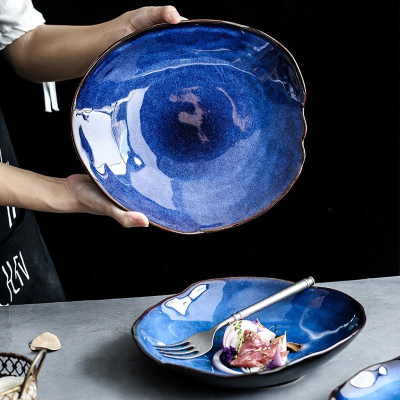Hom & Ember – Elegant Porcelain Dinner Plate in Ocean Blue for a Sophisticated Dining Experience - Hom & Ember