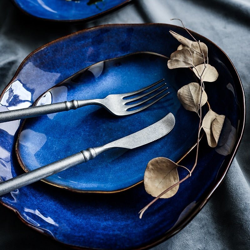 Hom & Ember – Elegant Porcelain Dinner Plate in Ocean Blue for a Sophisticated Dining Experience - Hom & Ember