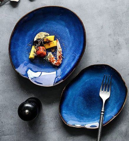 Hom & Ember – Elegant Porcelain Dinner Plate in Ocean Blue for a Sophisticated Dining Experience - Hom & Ember