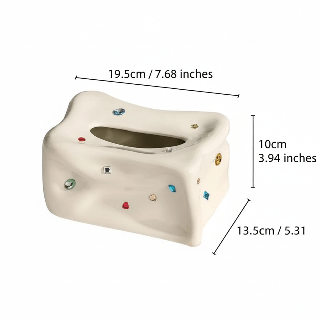 Hom & Ember – Elegant Porcelain Facial Tissue Holder with Gemstone Accent for Chic Bathroom Interiors - Hom & Ember