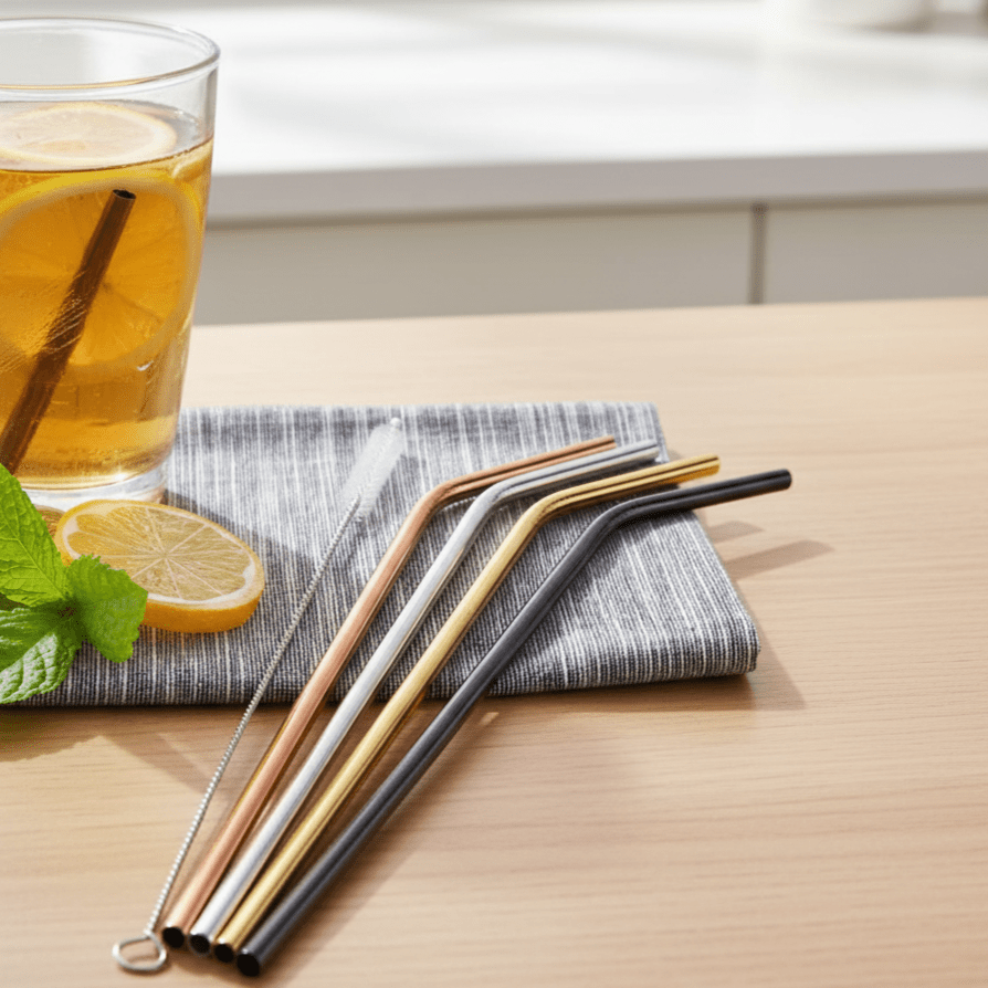 Hom & Ember – Elegant Reusable Stainless Steel Straws in Matte Finish for a Sophisticated Sip - Hom & Ember