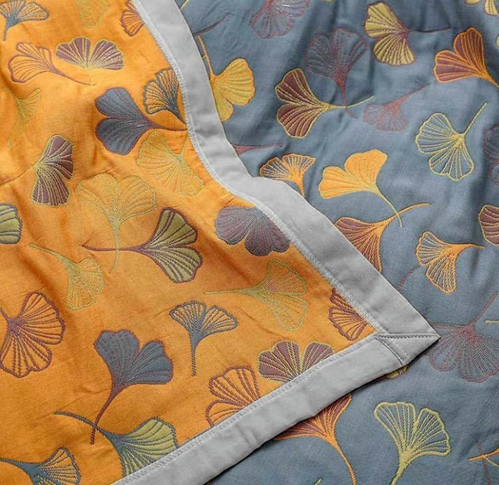 Hom & Ember – Elegant Reversible Ginkgo Leaf Throw in Soft Hues for a Serene Ambiance - Hom & Ember