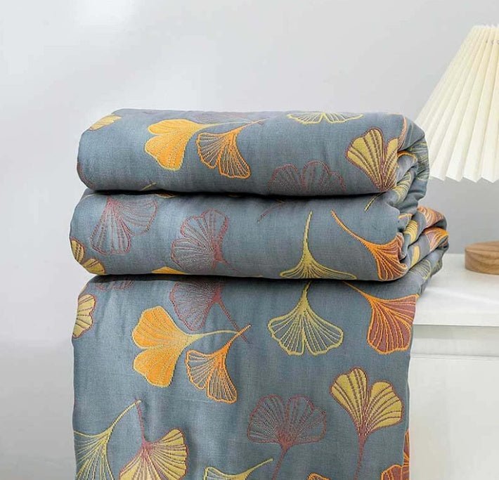 Hom & Ember – Elegant Reversible Ginkgo Leaf Throw in Soft Hues for a Serene Ambiance - Hom & Ember
