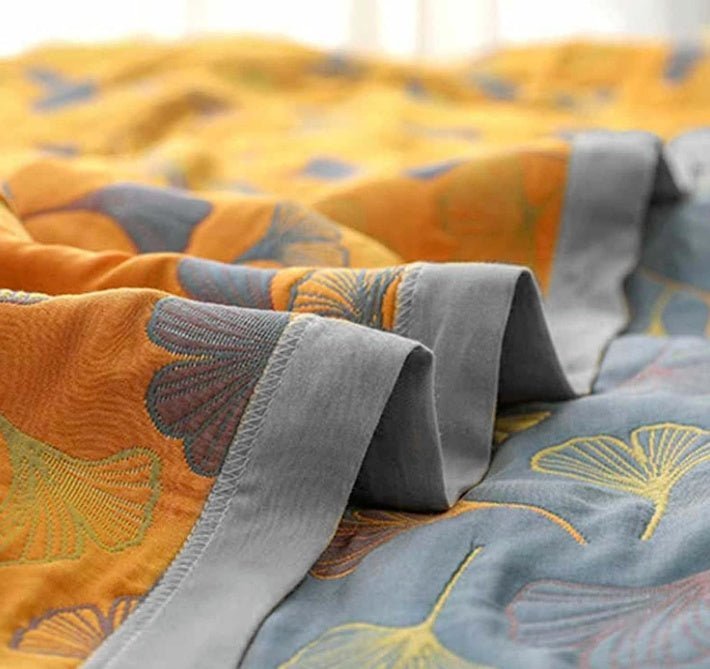 Hom & Ember – Elegant Reversible Ginkgo Leaf Throw in Soft Hues for a Serene Ambiance - Hom & Ember