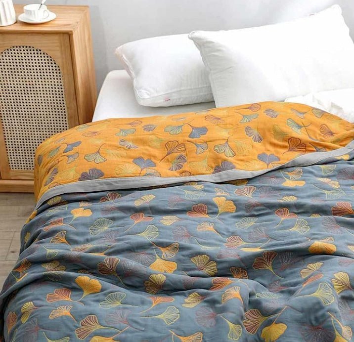 Hom & Ember – Elegant Reversible Ginkgo Leaf Throw in Soft Hues for a Serene Ambiance - Hom & Ember