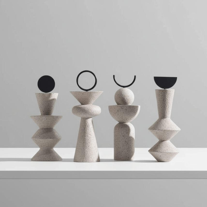 Hom & Ember – Elegant Sandy Resin Geometric Sculpture for a Serene Ambiance - Hom & Ember