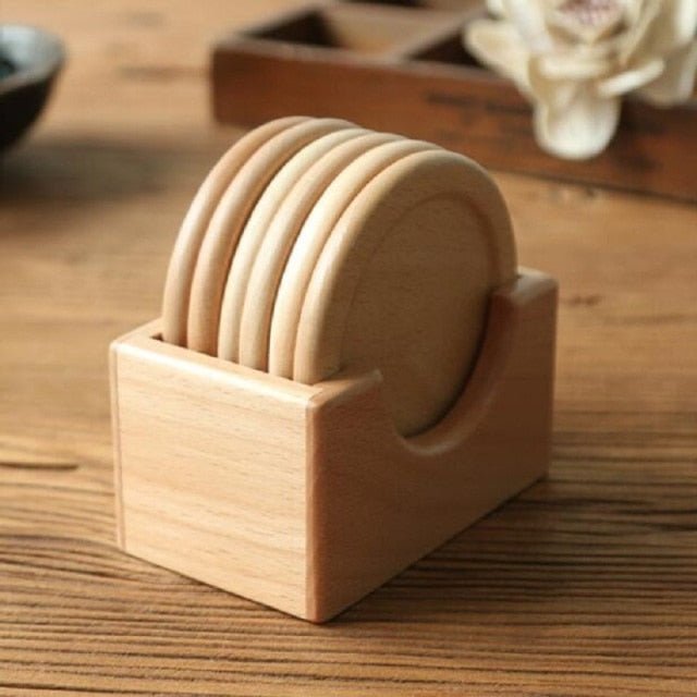 Hom & Ember – Elegant Set of 6 Wooden Coasters in Natural Finish for a Chic and Practical Table Essentials - Hom & Ember
