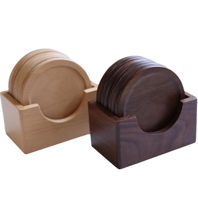 Hom & Ember – Elegant Set of 6 Wooden Coasters in Natural Finish for a Chic and Practical Table Essentials - Hom & Ember