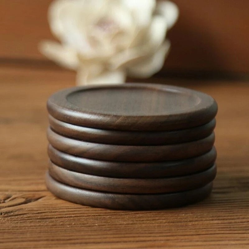 Hom & Ember – Elegant Set of 6 Wooden Coasters in Natural Finish for a Chic and Practical Table Essentials - Hom & Ember