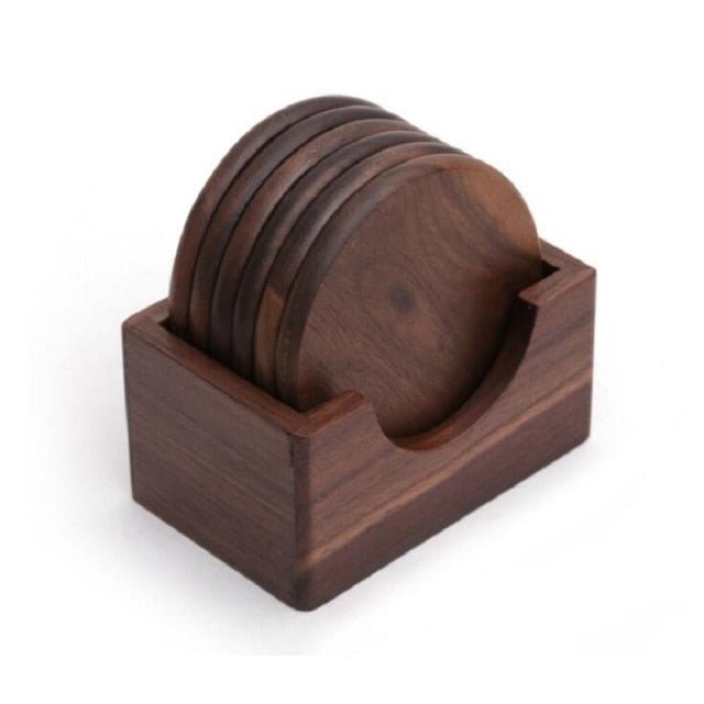 Hom & Ember – Elegant Set of 6 Wooden Coasters in Natural Finish for a Chic and Practical Table Essentials - Hom & Ember