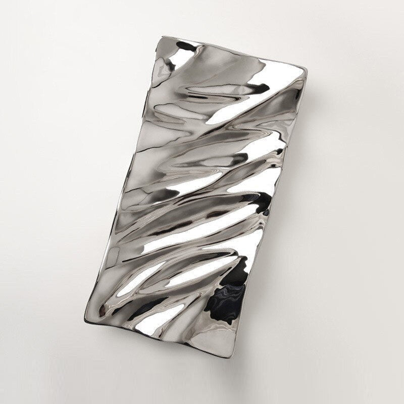 Hom & Ember – Elegant Silver Chrome Decorative Ceramic Tray for a Sophisticated Art Display - Hom & Ember