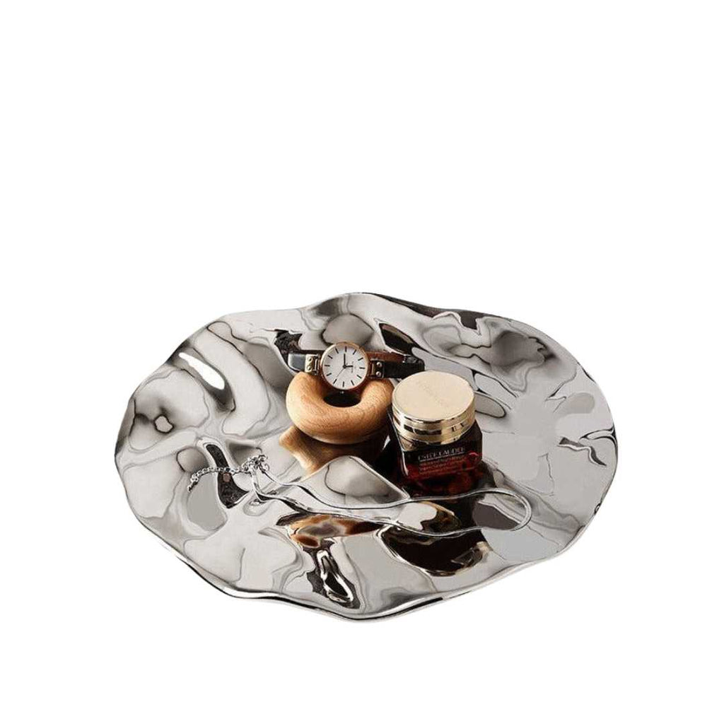 Hom & Ember – Elegant Silver Chrome Decorative Ceramic Tray for a Sophisticated Art Display - Hom & Ember