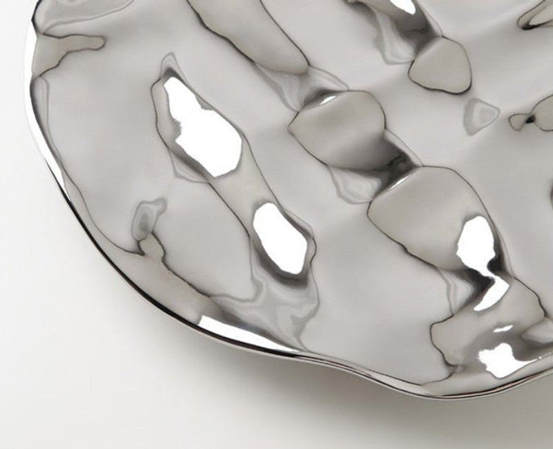 Hom & Ember – Elegant Silver Chrome Decorative Ceramic Tray for a Sophisticated Art Display - Hom & Ember
