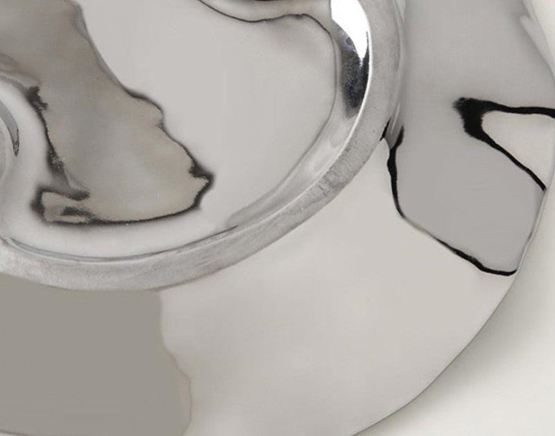 Hom & Ember – Elegant Silver Chrome Decorative Ceramic Tray for a Sophisticated Art Display - Hom & Ember