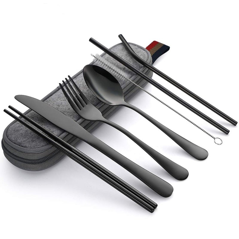 Hom & Ember – Elegant Stainless Steel Cutlery Set in Chic Portable Case for Effortless Dining Experience - Hom & Ember