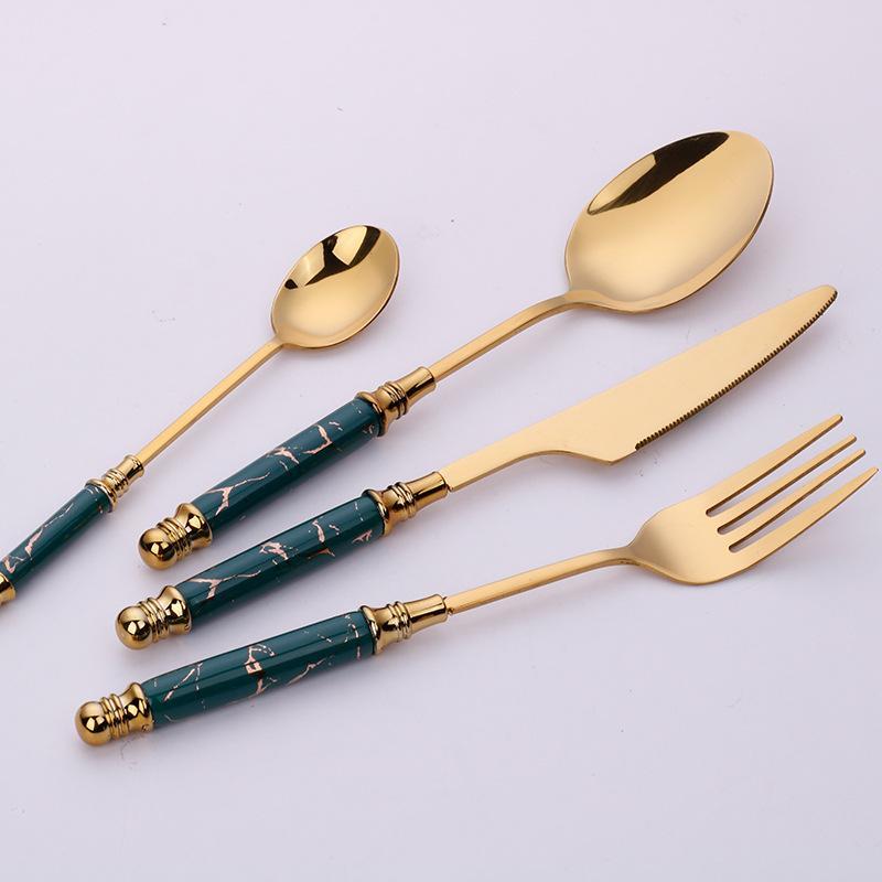 Hom & Ember – Elegant Stainless Steel Cutlery Set with Luxurious Golden Marble Handles for a Touch of Opulence - Hom & Ember