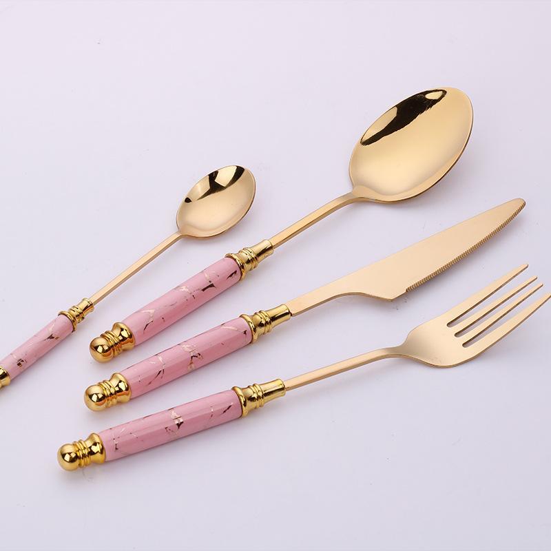 Hom & Ember – Elegant Stainless Steel Cutlery Set with Luxurious Golden Marble Handles for a Touch of Opulence - Hom & Ember