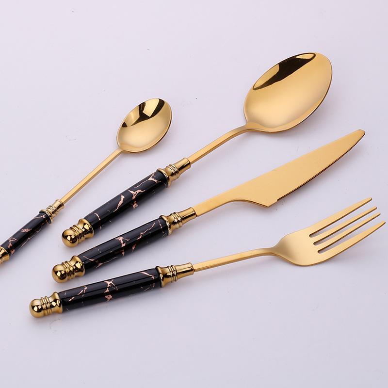 Hom & Ember – Elegant Stainless Steel Cutlery Set with Luxurious Golden Marble Handles for a Touch of Opulence - Hom & Ember