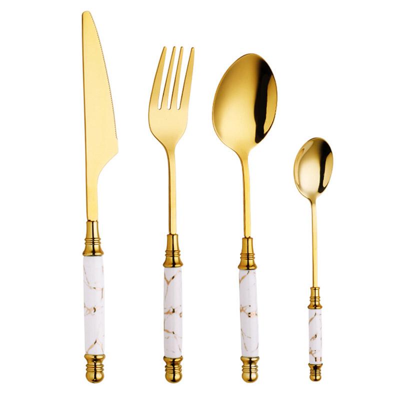 Hom & Ember – Elegant Stainless Steel Cutlery Set with Luxurious Golden Marble Handles for a Touch of Opulence - Hom & Ember