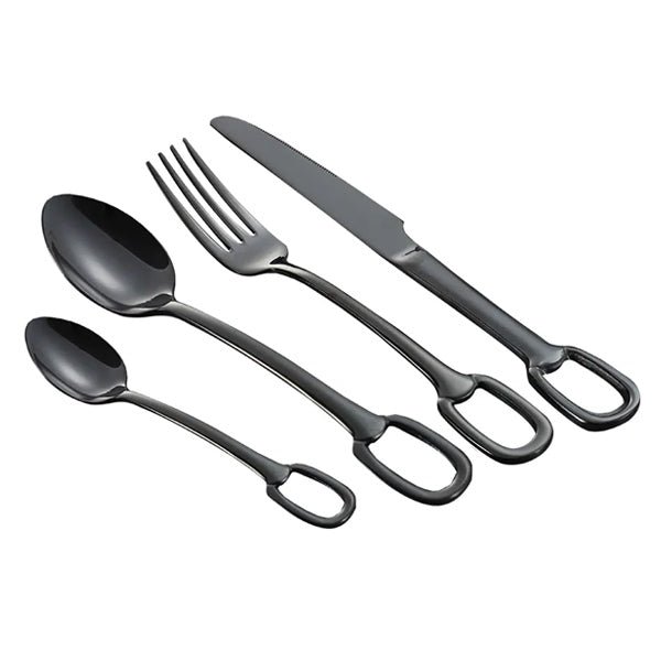 Hom & Ember – Elegant Stainless Steel Cutlery Set with Ring Handle for Sophisticated Dining - Hom & Ember