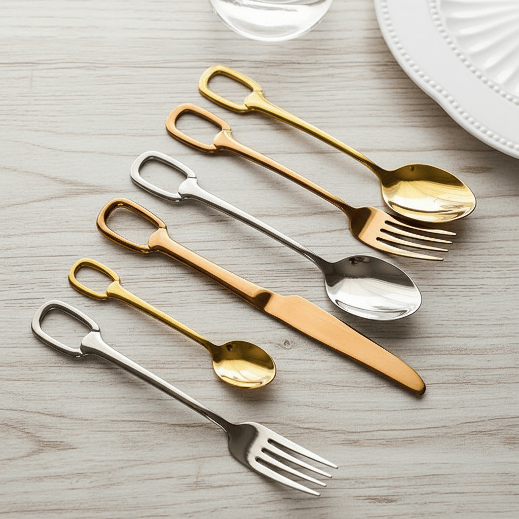 Hom & Ember – Elegant Stainless Steel Cutlery Set with Ring Handle for Sophisticated Dining - Hom & Ember