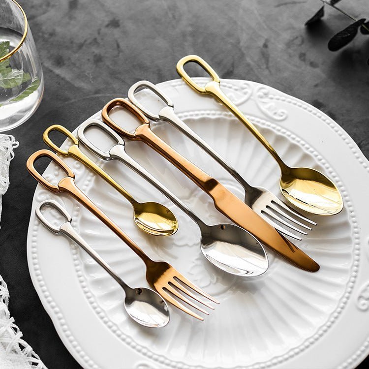 Hom & Ember – Elegant Stainless Steel Cutlery Set with Ring Handle for Sophisticated Dining - Hom & Ember