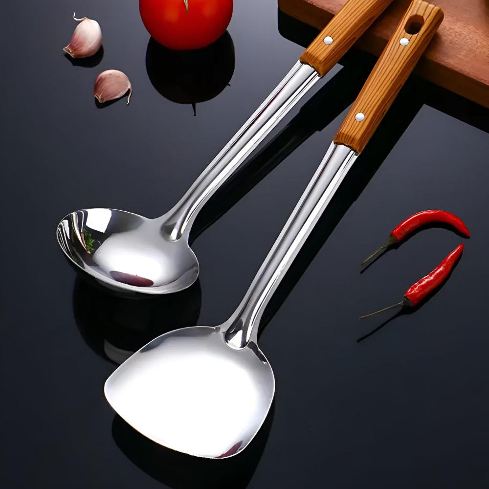 Hom & Ember – Elegant Stainless Steel Utensil Set with Wooden Accents for a Timeless Culinary Experience - Hom & Ember