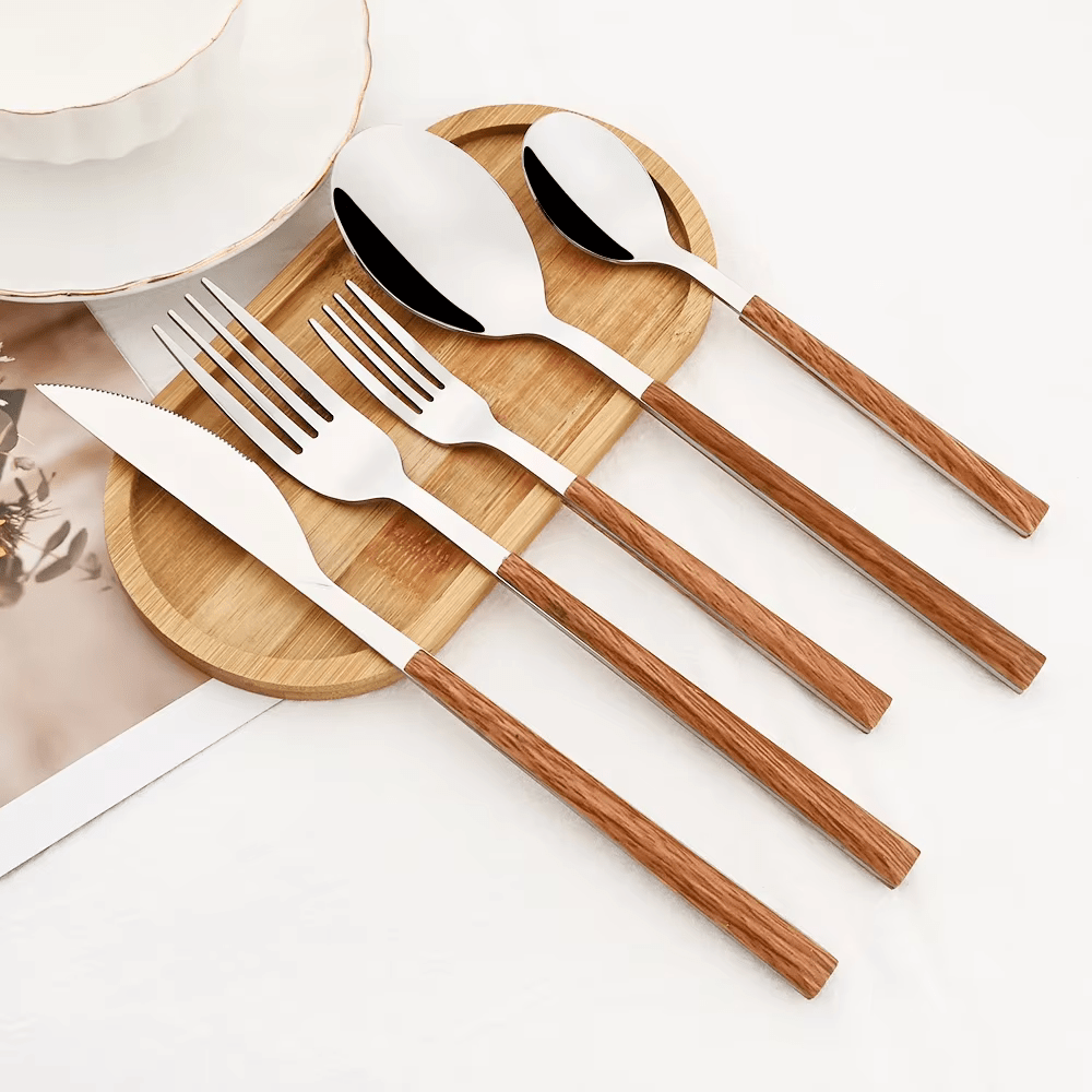 Hom & Ember – Elegant Steel and Wood Cutlery Set for Dining Experiences with Timeless Charm - Hom & Ember