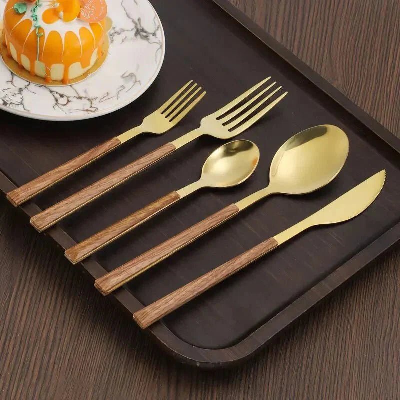 Hom & Ember – Elegant Steel and Wood Cutlery Set for Dining Experiences with Timeless Charm - Hom & Ember
