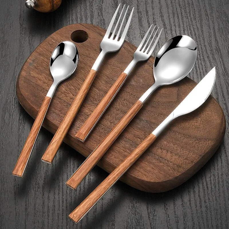 Hom & Ember – Elegant Steel and Wood Cutlery Set for Dining Experiences with Timeless Charm - Hom & Ember
