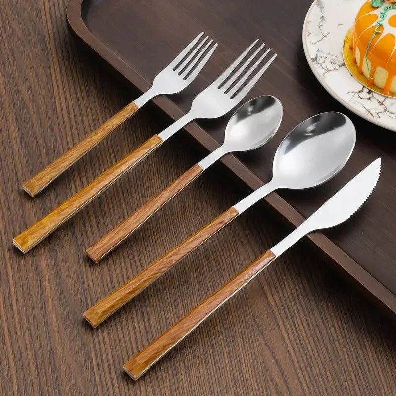 Hom & Ember – Elegant Steel and Wood Cutlery Set for Dining Experiences with Timeless Charm - Hom & Ember