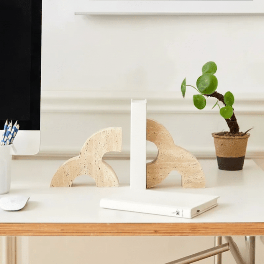 Hom & Ember – Elegant Travertine Bookends for a Stylish Modern Functionality with Timeless Charm - Hom & Ember