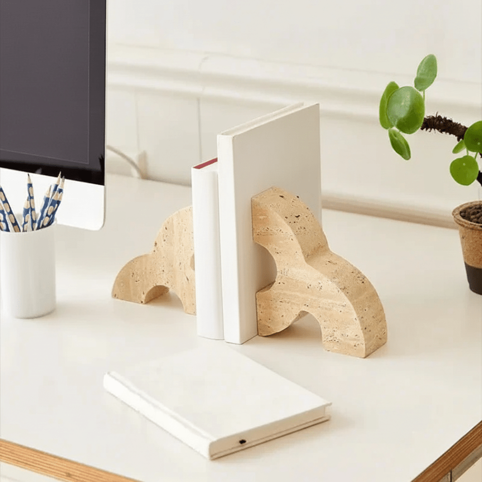 Hom & Ember – Elegant Travertine Bookends for a Stylish Modern Functionality with Timeless Charm - Hom & Ember