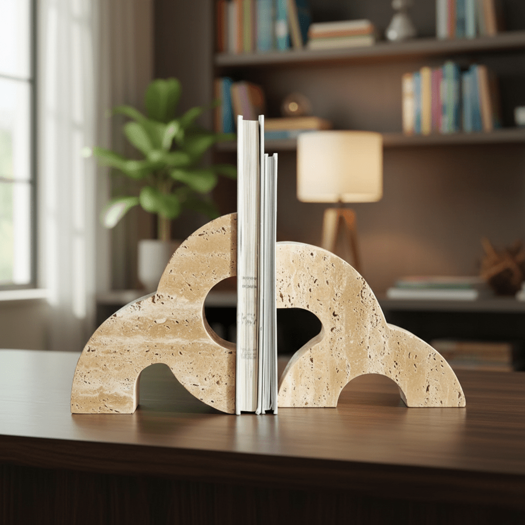 Hom & Ember – Elegant Travertine Bookends for a Stylish Modern Functionality with Timeless Charm - Hom & Ember