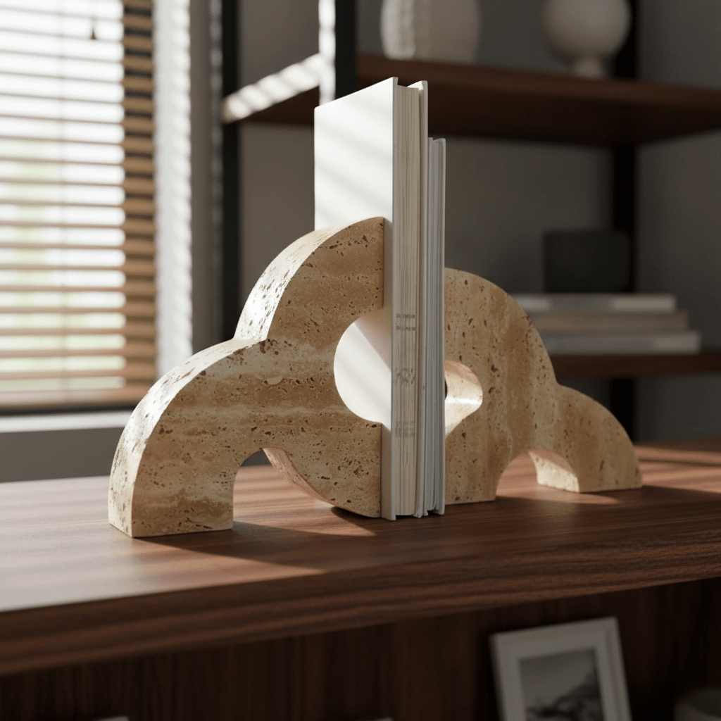 Hom & Ember – Elegant Travertine Bookends for a Stylish Modern Functionality with Timeless Charm - Hom & Ember