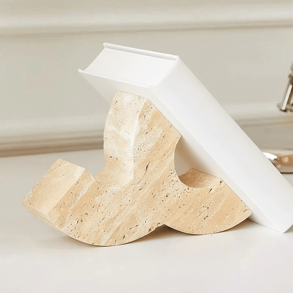 Hom & Ember – Elegant Travertine Bookends for a Stylish Modern Functionality with Timeless Charm - Hom & Ember