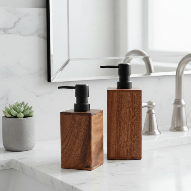 Hom & Ember – Elegant Walnut Soap and Lotion Dispenser for a Refined Touch with Timeless Style - Hom & Ember
