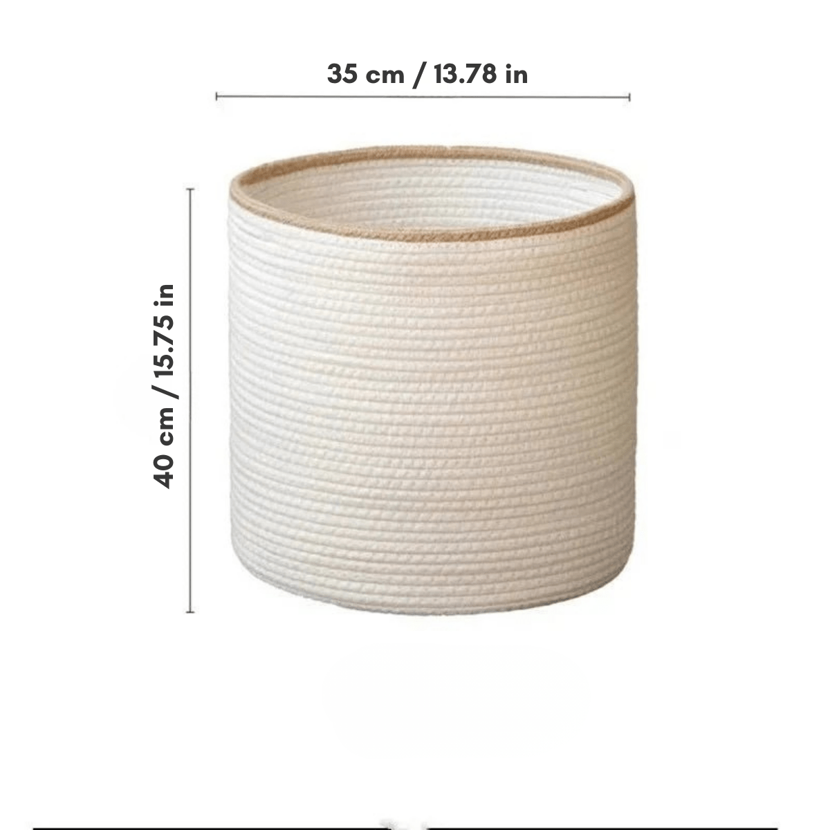Hom & Ember – Elegant White Cotton Rope Round Basket with Beige Trim for a Chic Touch - Hom & Ember