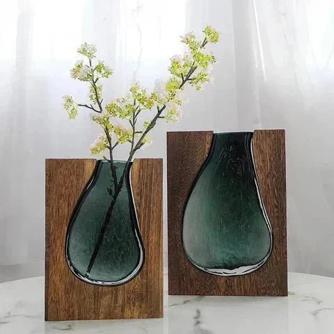 Hom & Ember – Elegant Wooden and Glass Vase for a Serene Living Space with Elegance - Hom & Ember