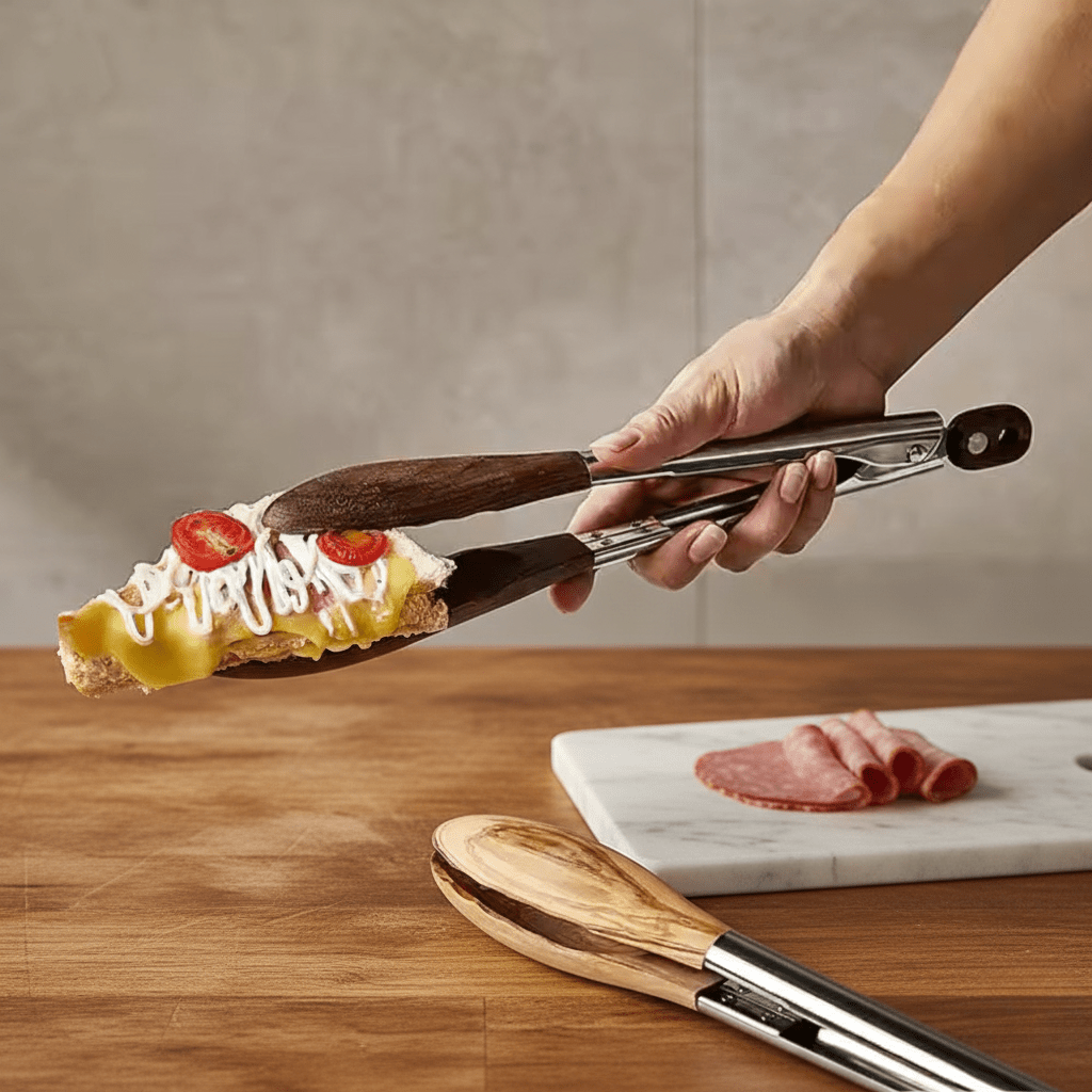 Hom & Ember – Elegant Wooden and Steel Tongs Set for a Refined Culinary Experience - Hom & Ember