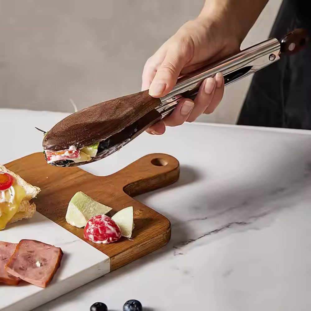 Hom & Ember – Elegant Wooden and Steel Tongs Set for a Refined Culinary Experience - Hom & Ember