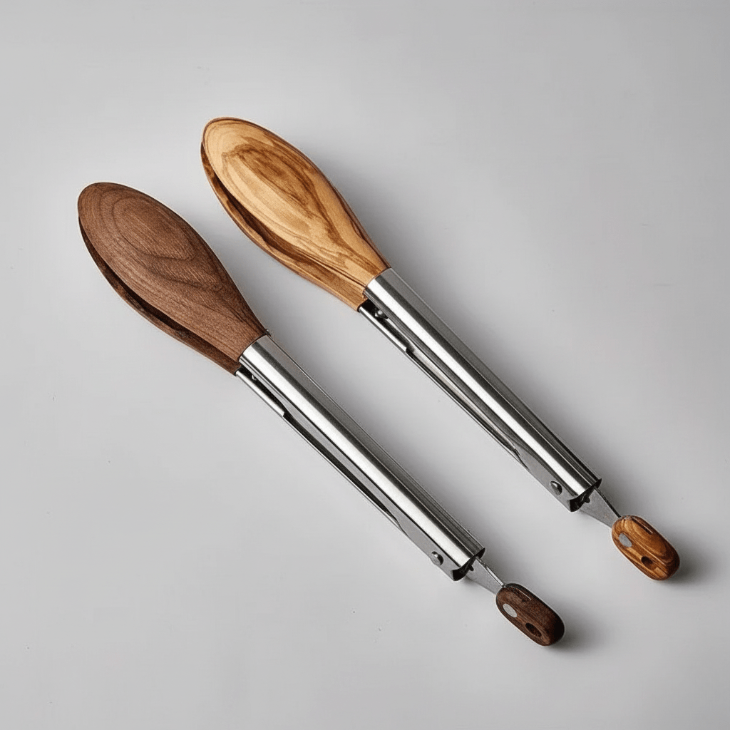 Hom & Ember – Elegant Wooden and Steel Tongs Set for a Refined Culinary Experience - Hom & Ember
