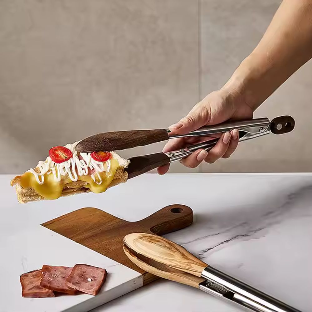 Hom & Ember – Elegant Wooden and Steel Tongs Set for a Refined Culinary Experience - Hom & Ember