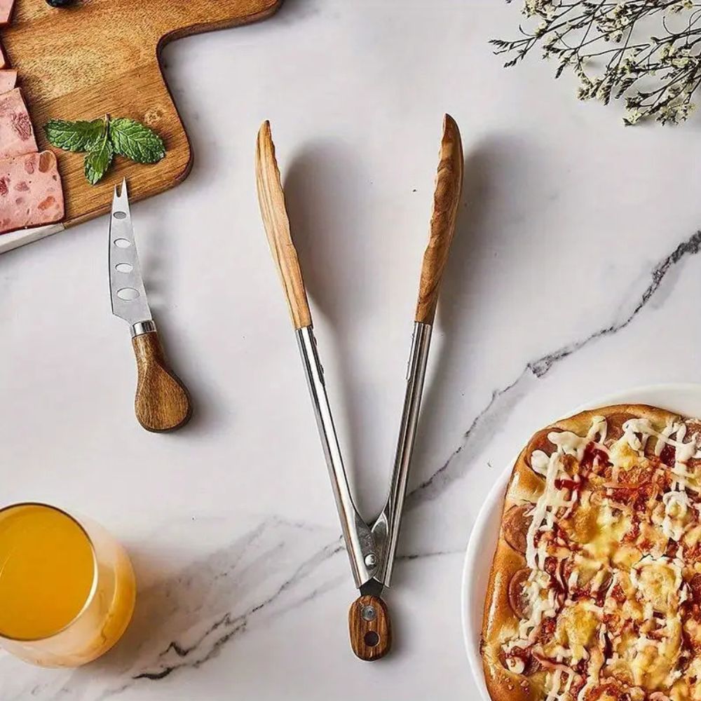 Hom & Ember – Elegant Wooden and Steel Tongs Set for a Refined Culinary Experience - Hom & Ember