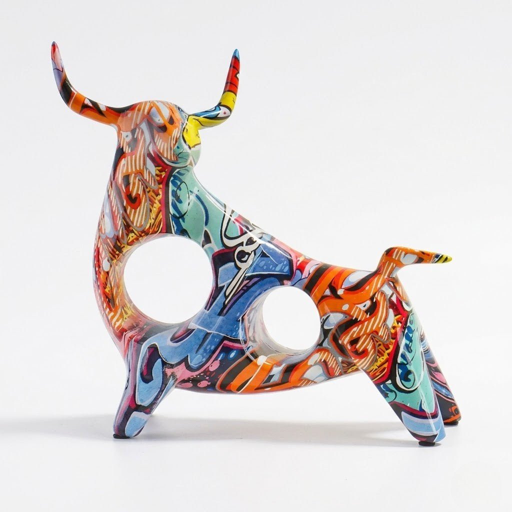 Hom & Ember – Exquisite Nordic Bull Resin Sculpture in Elegant Grafitti Design for a Timeless Charm - Hom & Ember